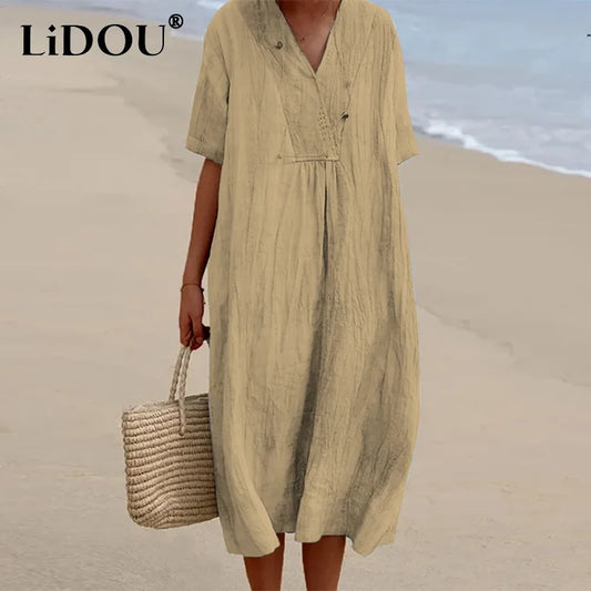 Vestido Midi de Estilo Vintage – Elegancia Relajada y Confort Natural