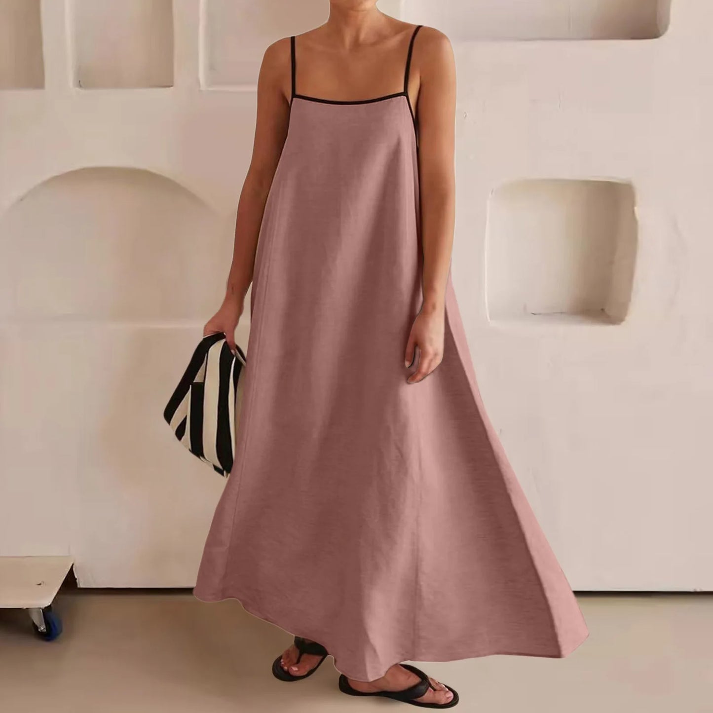 Vestido Largo de Tirantes para Mujer – Vestido Suelto de Verano en Algodón con Estilo Casual y Elegante