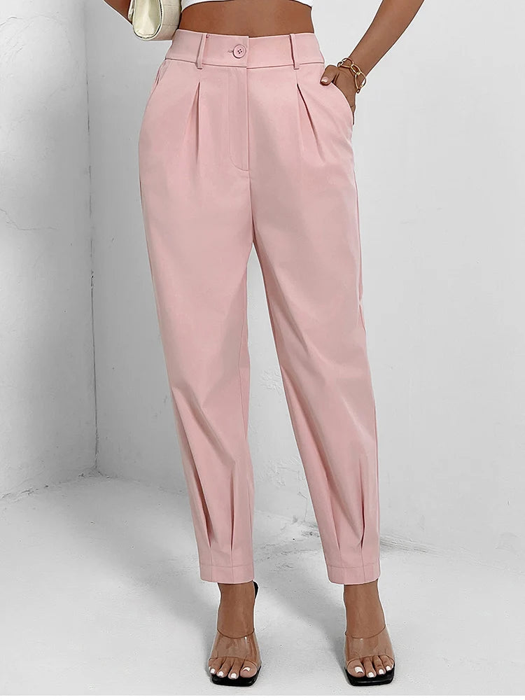 Pantalón Mujer NewAsia de Cintura Alta con Bolsillos – Estilo Urbano y Elegancia Casual