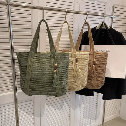 Bolso Tote Tejido de Verano para Mujer – Gran Capacidad con Borla Decorativa