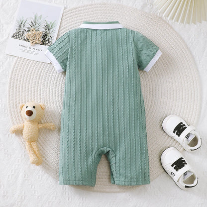 🐻 Mameluco de Verano para Bebé Niño – Diseño Little Bear con Cuello Clásico