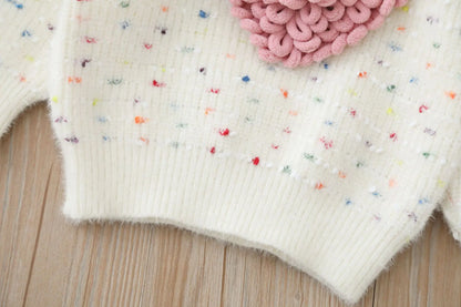 Suéter Infantil para Niña con Estampado de Corazón – Tejido Cálido de Manga Larga