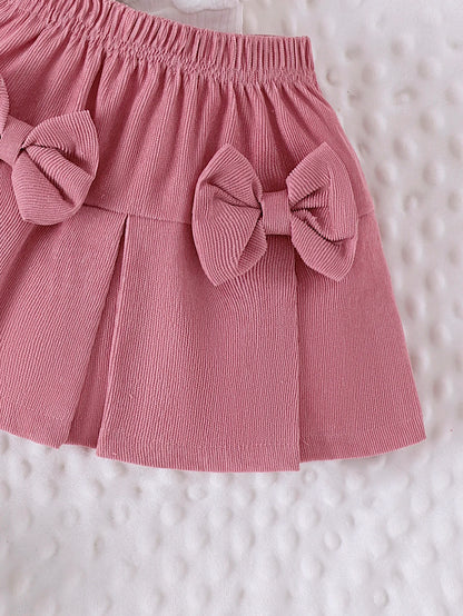 ⭐ Conjunto Dulce Infantil – Blusa con Mangas Abullonadas + Falda Rosa para Niñas (0–3 Años)