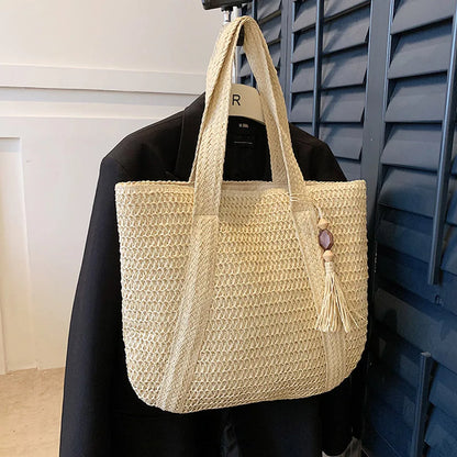 Bolso Tote Tejido de Verano para Mujer – Gran Capacidad con Borla Decorativa