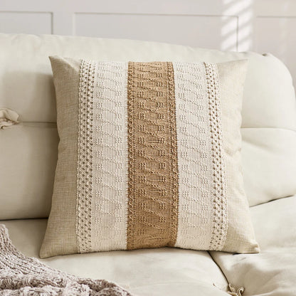 🌾 Funda de Cojín Boho de Algodón y Lino con Flecos – Elegancia Artesanal para tu Espacio