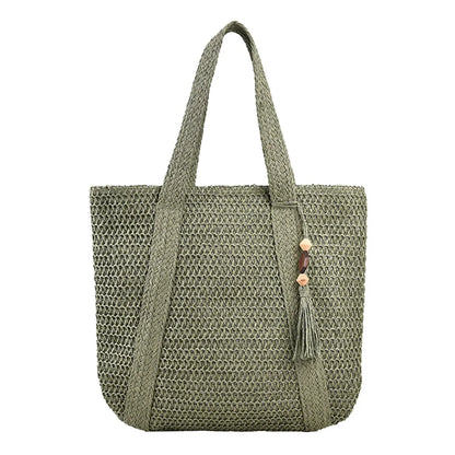 Bolso Tote Tejido de Verano para Mujer – Gran Capacidad con Borla Decorativa