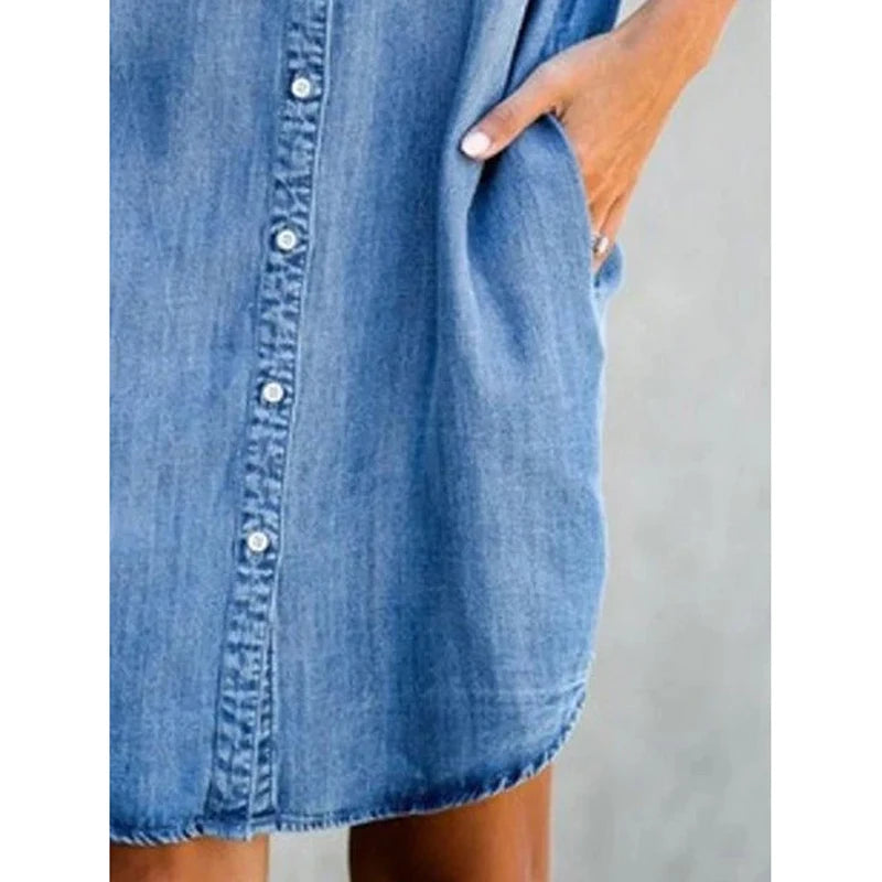 Vestido Camisero Denim de Verano – Diseño Casual, Suelto y Elegante