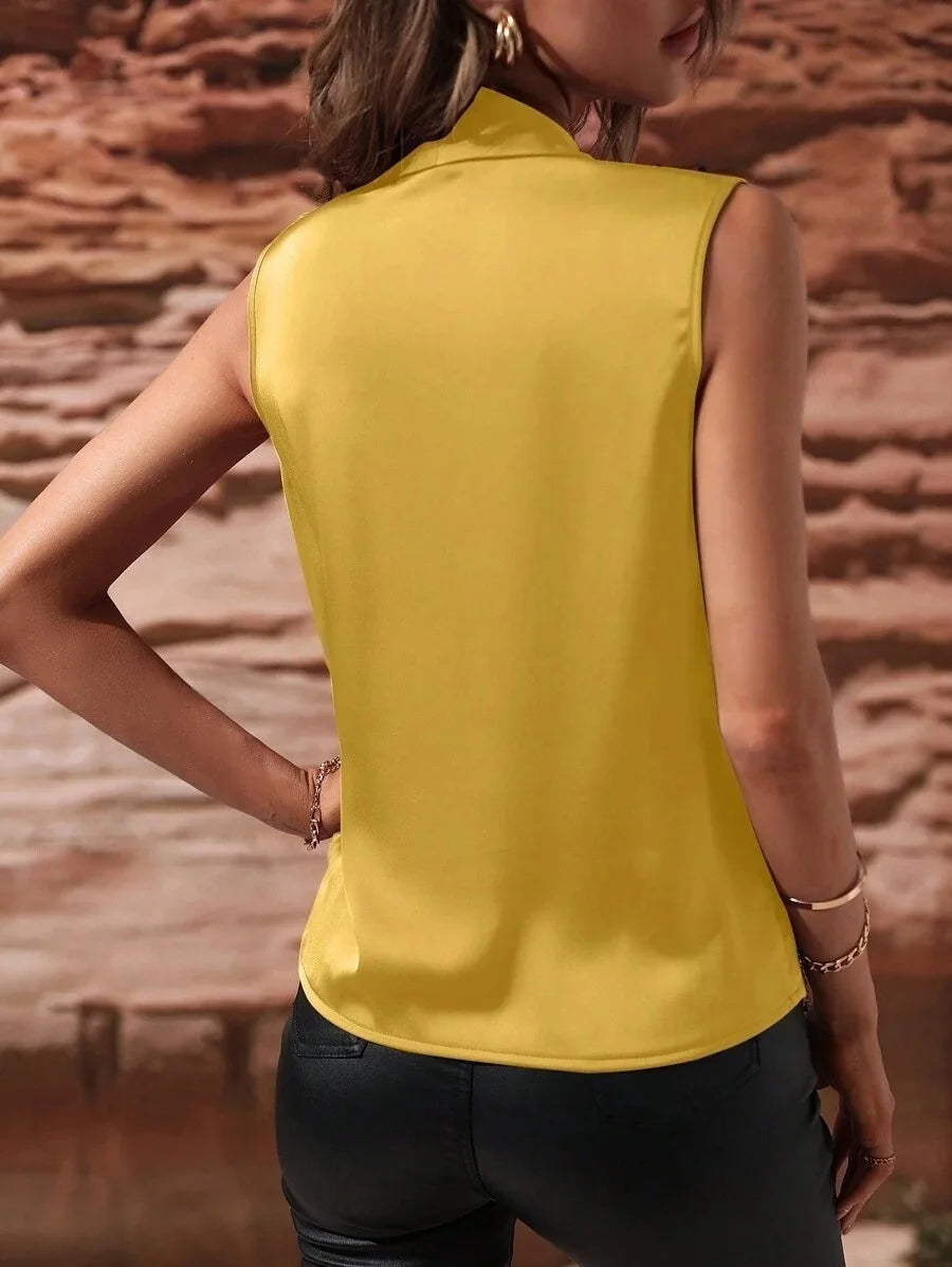 Blusa Satinada para Mujer con Escote en V – Camisa Elegante de Manga Larga Estilo Oficina