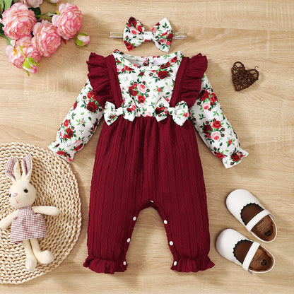 🌸 "Jardín de Ternura": Conjunto de Mameluco Floral con Lazo y Diadema a Juego