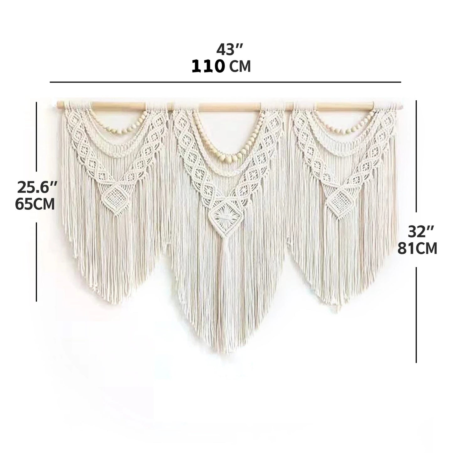 Tapiz de Macramé Bohemio Tejido a Mano – Decoración de Pared en Algodón Color Blanco Crema
