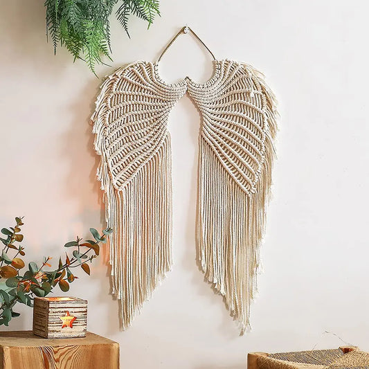 Colgante de Pared Alas de Ángel en Macramé – Decoración Boho Hecha a Mano