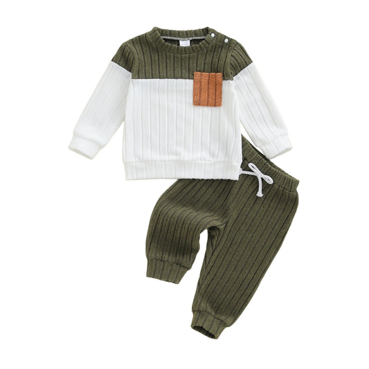 ⭐ Conjunto de Invierno para Bebé y Niño Pequeño – Sudadera de Manga Larga + Pantalón Liso (2 Piezas)
