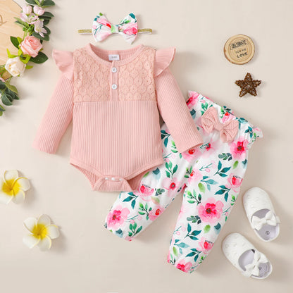 🌸 Conjunto para Bebé Niña de 3 Piezas con Estampado Floral 🌸