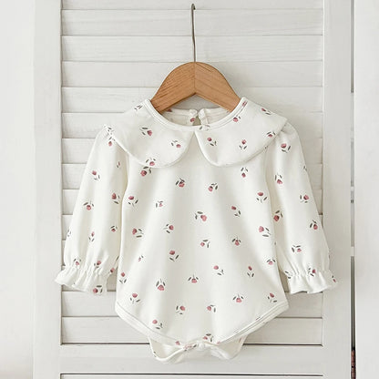 🌸 Enterito de Bebé Niña con Cuello Bordado – Algodón Suave para Todo el Año 🌸