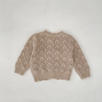 Cárdigan Tejido Infantil para Bebé – Chaqueta Calada con Lazo para Primavera y Otoño