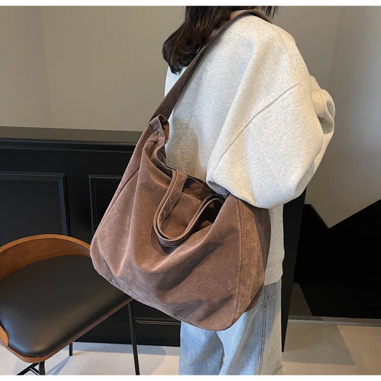 Bolso Tote de Gamuza Vintage para Mujer – Gran Capacidad y Estilo Moderno