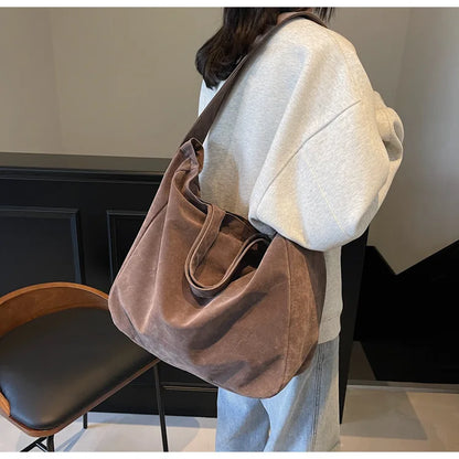 Bolso Tote de Gamuza Vintage para Mujer – Gran Capacidad y Estilo Moderno
