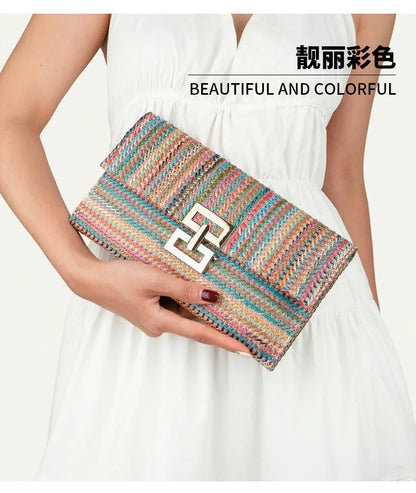 Bolso Clutch de Paja para Mujer – Estilo Boho de Verano para Playa, Viajes y Eventos