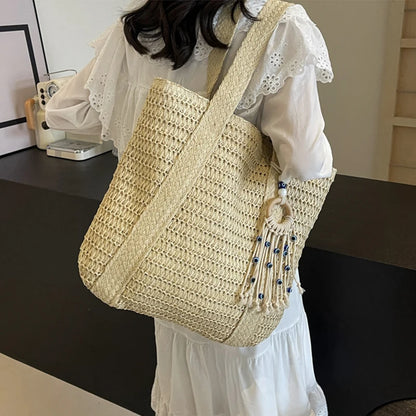 Bolso de Paja Tejido para Mujer – Tote Bohemio de Verano con Gran Capacidad
