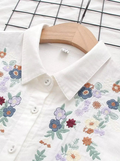 Camisa de Algodón con Bordado Artístico