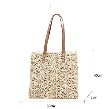Bolso de Hombro Tejido a Mano de Raffia – Tote Bohemio de Verano para Playa y Viajes