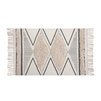 Alfombra Artesanal con Borlas Estilo Nórdico y Marroquí – Decoración Bohemia para Dormitorio y Sala