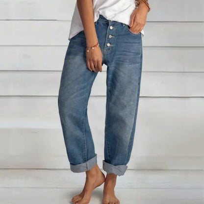Jeans Rectos de Tiro Alto para Mujer - Estilo "Distressed" y Corte Relajado (Ankle-Length)