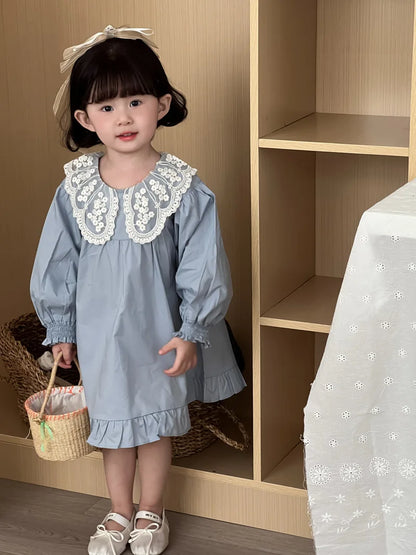 Vestido Infantil de Mezclilla para Niña – Estilo Princesa con Bordado y Lazo