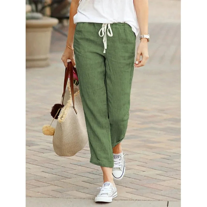 Pantalón Casual Y2K Mujer – Algodón, Cintura Elástica y Cordón Ajustable