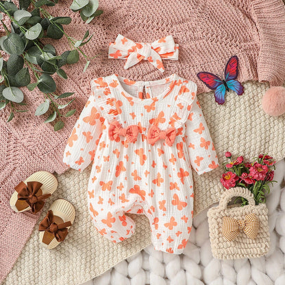 🌸 Enterito para Bebé Niña con Estampado Floral y Moño + Diadema🌸