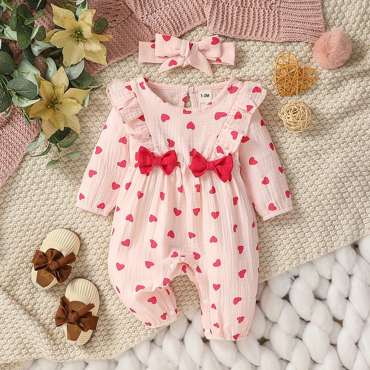 🌸 Enterito para Bebé Niña con Estampado Floral y Moño + Diadema🌸