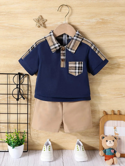 🧢 "Pequeño Gran Caballero": Conjunto de Verano con Estilo Escocés y Deportivo