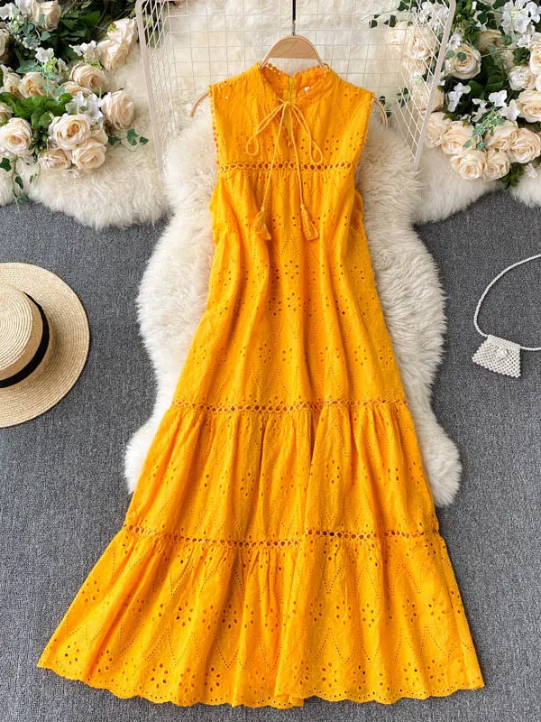 Vestido Bohemio de Verano para Mujer – Vestido Midi sin Mangas con Escote en V y Bordado