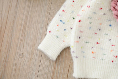 Suéter Infantil para Niña con Estampado de Corazón – Tejido Cálido de Manga Larga