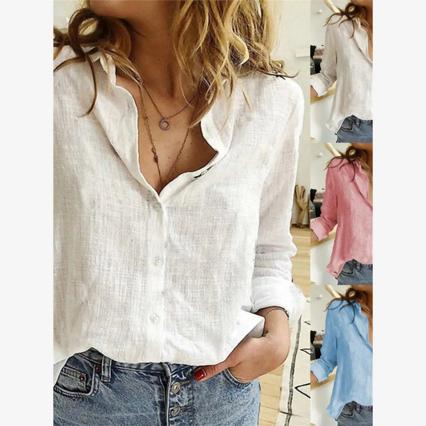 Camisa de Lino Premium para Mujer - Estilo Casual Loose Fit