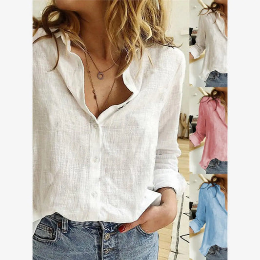 Camisa de Lino Premium para Mujer - Estilo Casual Loose Fit