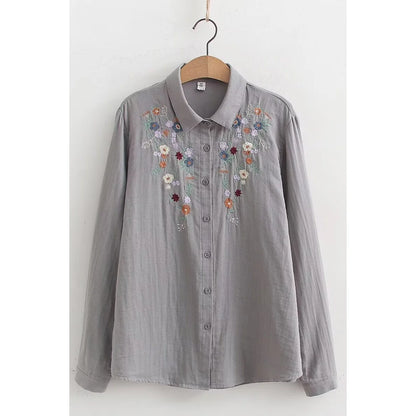 Camisa de Algodón con Bordado Artístico