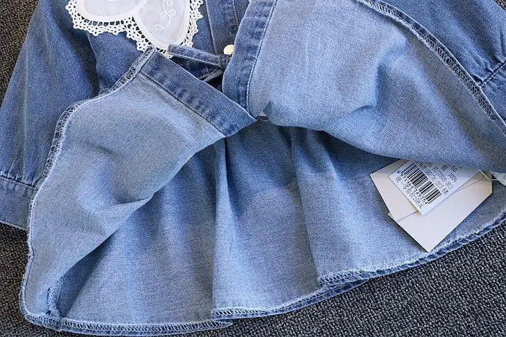 Vestido Infantil de Mezclilla para Niña – Estilo Princesa con Bordado y Lazo
