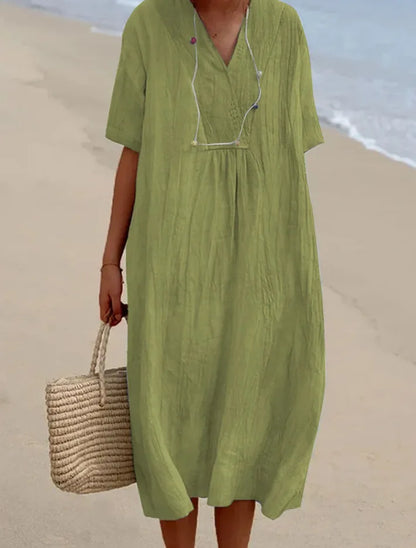 Vestido Midi de Estilo Vintage – Elegancia Relajada y Confort Natural