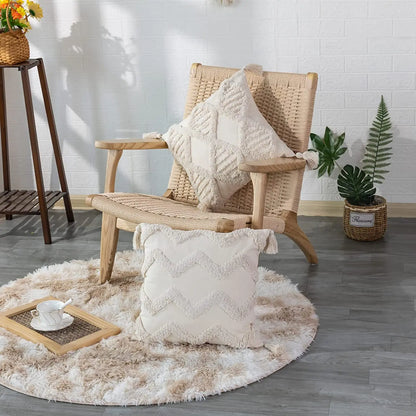 Funda de Cojín de Algodón con Relieve y Borlas – Estilo Retro para Decoración del Hogar