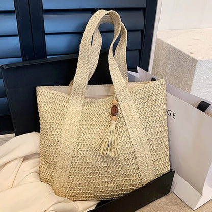Bolso Tote Tejido de Verano para Mujer – Gran Capacidad con Borla Decorativa