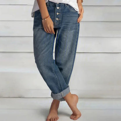 Jeans Rectos de Tiro Alto para Mujer - Estilo "Distressed" y Corte Relajado (Ankle-Length)
