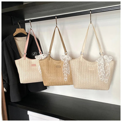 Bolso Tote de Playa de Gran Capacidad Tejido a Mano – Bolso de Hombro Casual de Verano