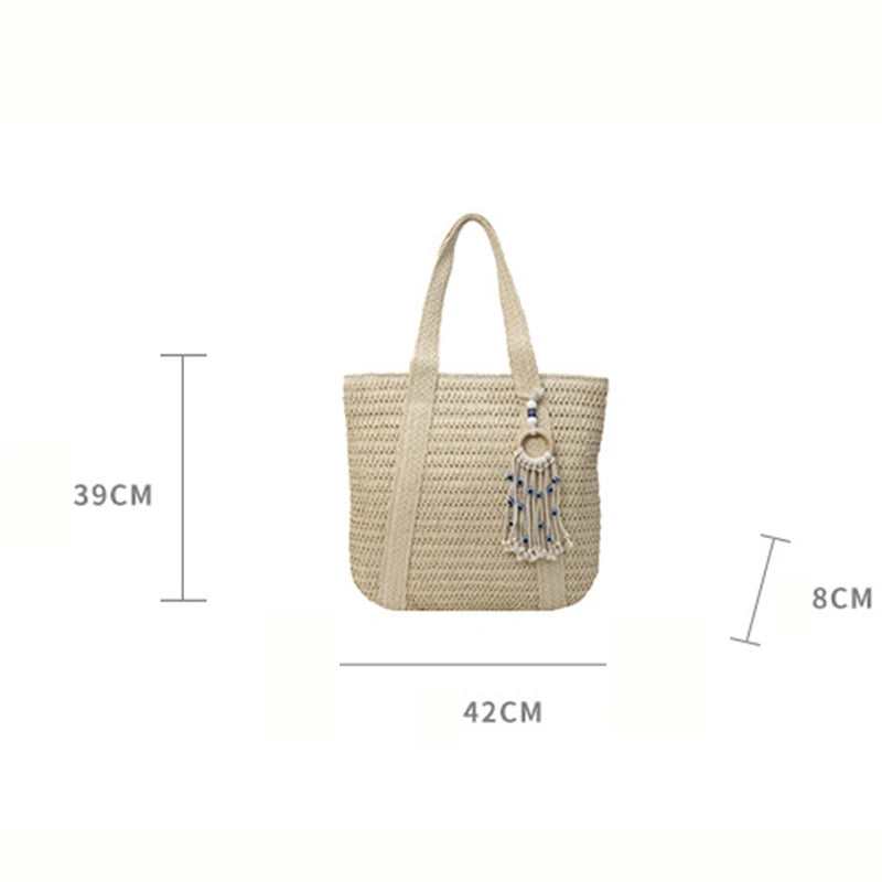 Bolso de Paja Tejido para Mujer – Tote Bohemio de Verano con Gran Capacidad