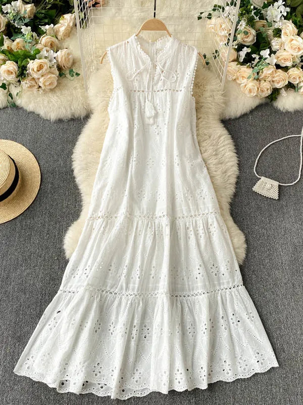 Vestido Bohemio de Verano para Mujer – Vestido Midi sin Mangas con Escote en V y Bordado