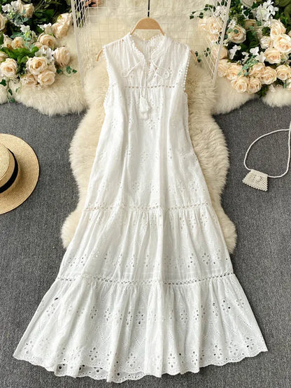 Vestido Bohemio de Verano para Mujer – Vestido Midi sin Mangas con Escote en V y Bordado