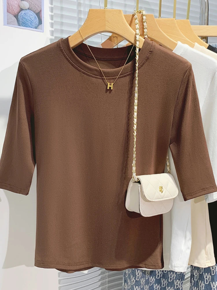Camiseta Elegante para Mujer de Alta Elasticidad – Top Casual de Media Manga para Oficina