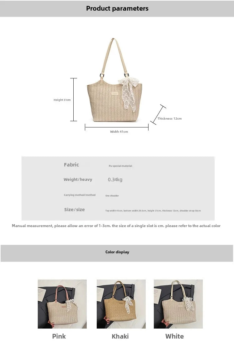 Bolso Tote de Playa de Gran Capacidad Tejido a Mano – Bolso de Hombro Casual de Verano