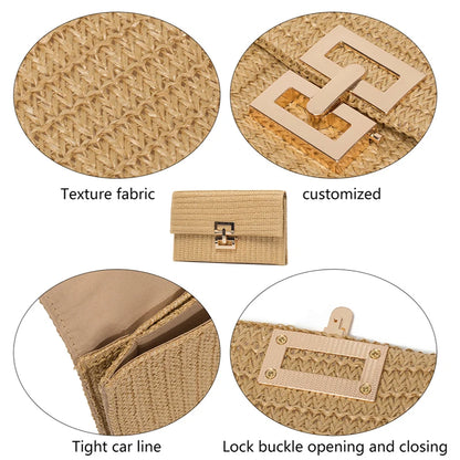Bolso Clutch de Paja para Mujer – Estilo Boho de Verano para Playa, Viajes y Eventos