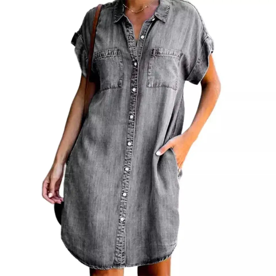Vestido Camisero Denim de Verano – Diseño Casual, Suelto y Elegante